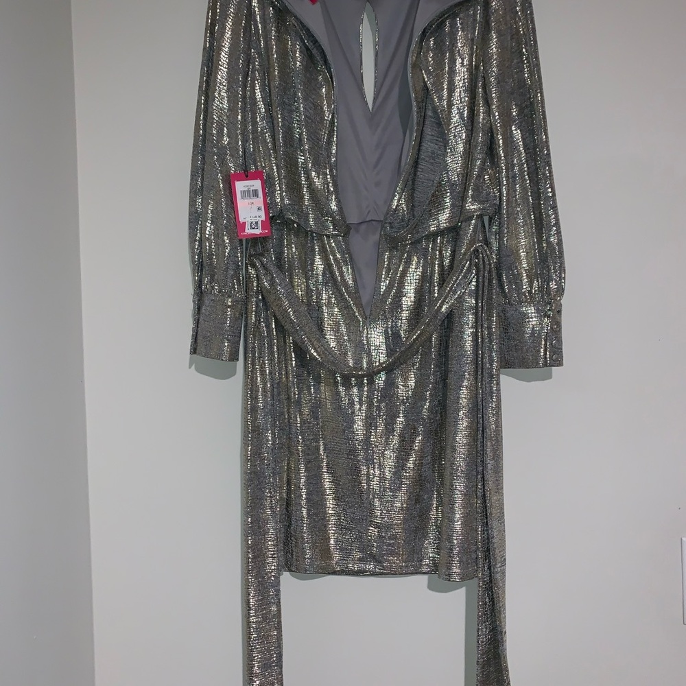Vince Camuto Metallic Knit Dress with Belt